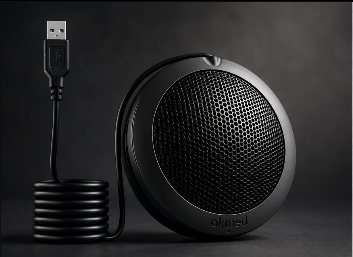 Microfone OkMed com cabo USB enrolado